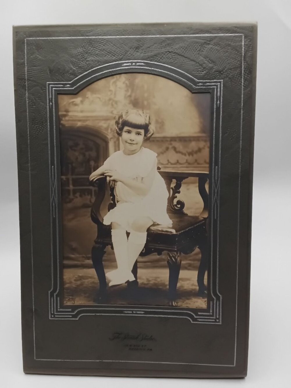 Vintage Studio Portrait Young Girl Embossed Frame Strunk Studio Reading PA
